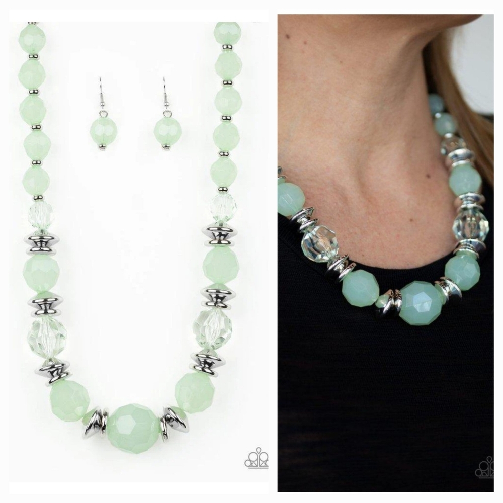 DINE AND DASH GREEN NECKLACE/EARRING SET